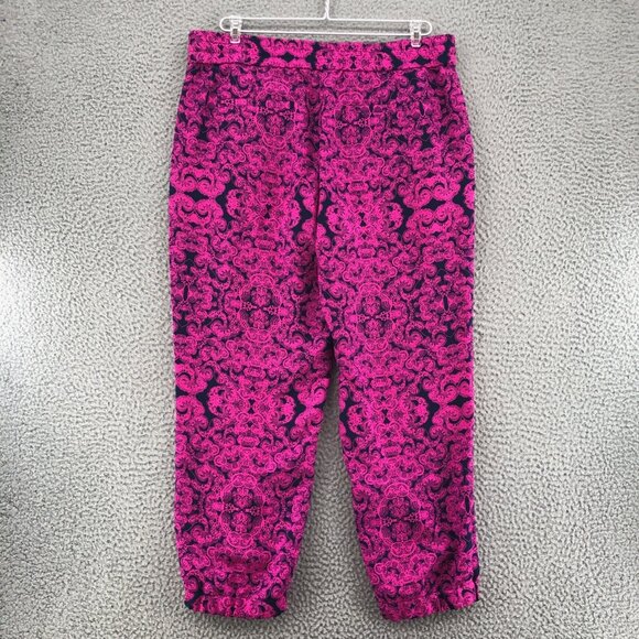 Ann Taylor Pants Womens 10 Pink Lace Print Cropped Jogger Tapered Leg Pockets - Picture 3 of 13